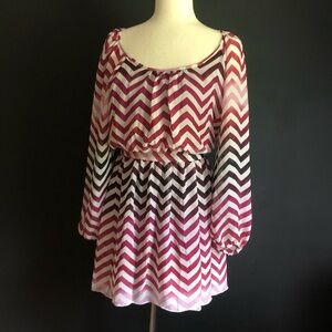 Accidentally In Love Pink and Purple Chevron Long Sleeve Dress